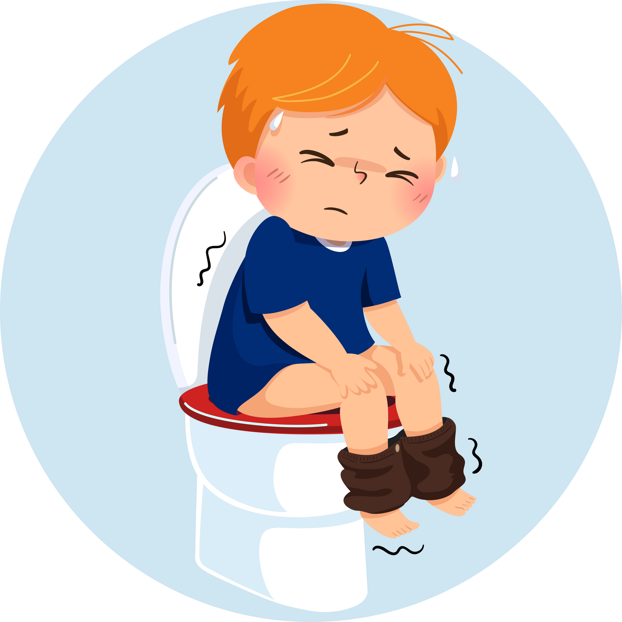 boy sitting on the toilet and suffering from diarrhea